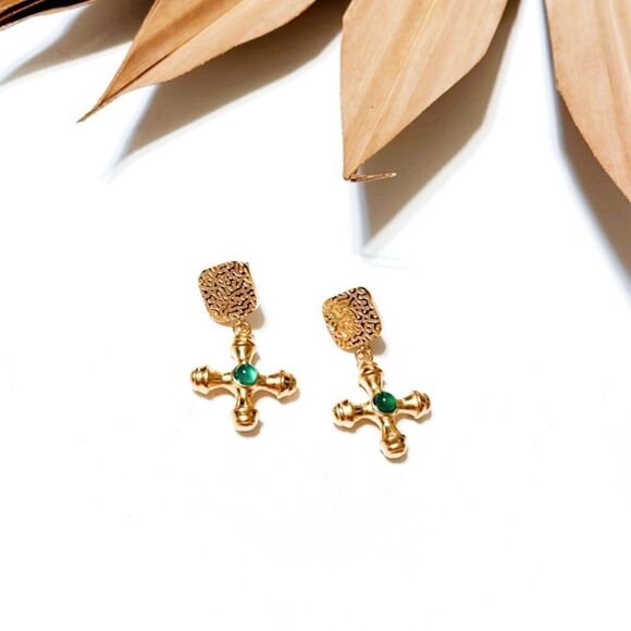 Italian vintage cross earrings #824 - Picture 4 of 7